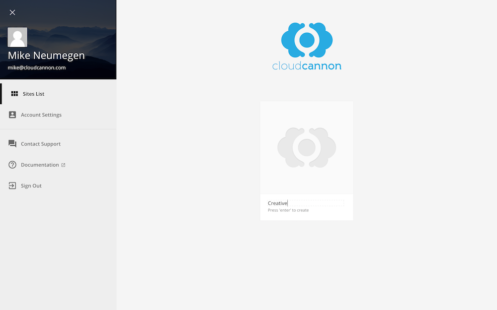CloudCannon enter site name