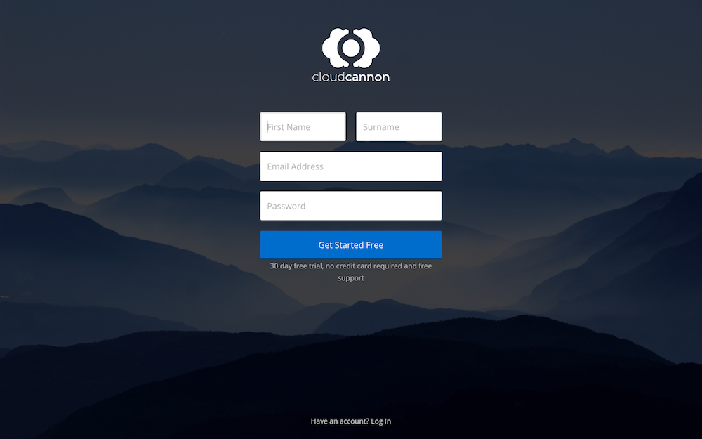 CloudCannon sign up form